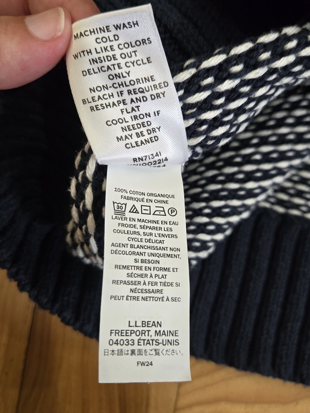 L.L. Bean Signature Rollneck Navy and White Textured Crewneck Sweater - Picture 3 of 7